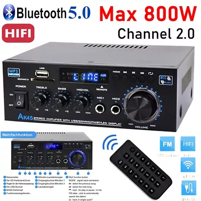 Kaufen 800W HiFi Verstärker Mit Bluetooth Party Musik Equipment AUX Anlage Stereo Audio • 33.99€