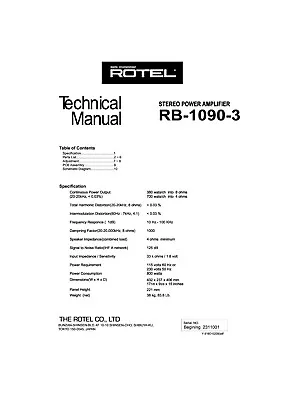 Kaufen Service Manual-Anleitung Für Rotel RB-1090  • 9€