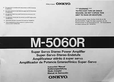 Kaufen ONKYO M - 5060R Super Servo Stereo Power Amplifier  25 Seiten • 59€