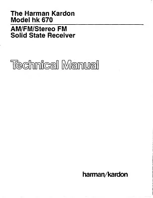 Kaufen Service Manual-Anleitung Für Harman Kardon HK 670  • 14€