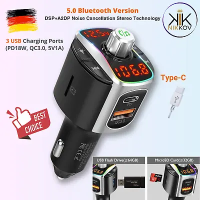 Kaufen FM Transmitter Bluetooth 5.0 Auto Radio Adapter Dual USB-C Ladegerät Für Handy • 10.59€