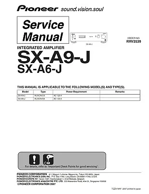 Kaufen Service Manual-Anleitung Für Pioneer SX-A9 J, SX-A6 J Elite  • 14€