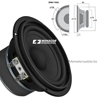 Kaufen Monacor SPM-116/8 10cm Bass Lautsprecher Tiefmitteltöner 80 Watt 8 Ohm 100mm • 23.97€