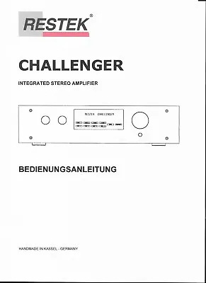 Kaufen Restek Bedienungsanleitung Für Challenger Deutsch Copy • 12.50€