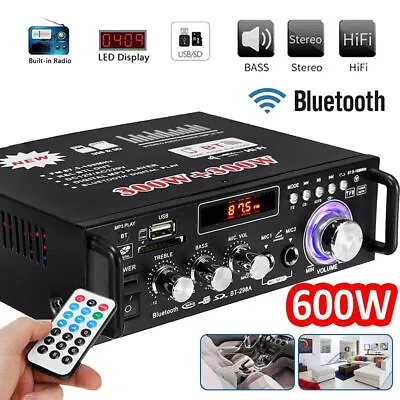 Kaufen 600W Stereo Verstärker Bluetooth Digital Power FM HiFi Audio Amplifier 12V/220V • 22.99€