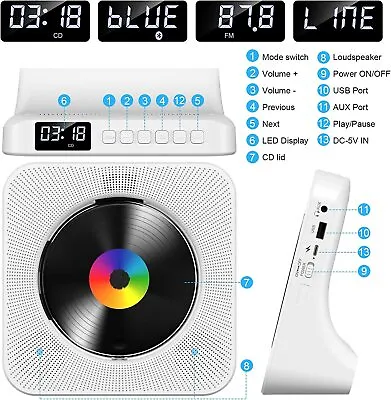 Kaufen Wandmontierbar Bluetooth HiFi-Lautsprecher Tragbarer CD Player FM-Radio USB • 49.99€
