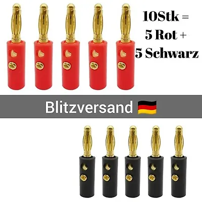 Kaufen 10 X Bananenstecker Rot+Schwarz Banana Stecker Lautsprecherkabel Vergoldet 4mm • 6.49€