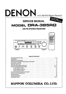 Kaufen Service Manual-Anleitung Für Denon DRA-385 RD  • 12€