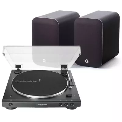 Kaufen Audio-Technica Bluetooth LP60XBT Plattenspieler + Q Acoustics M20 Schwarz Lautsprecher Set • 587.26€