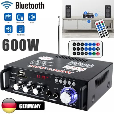 Kaufen 600W Digital Bluetooth Verstärker Audio HiFi Stereo Amplifier Vollverstärker FM • 27.99€
