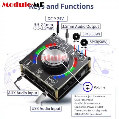 Kaufen Bluetooth 5.1 D50L Stereo Digital Power Audio Verstärker Platine Mit Licht 50Wx2 • 12.44€