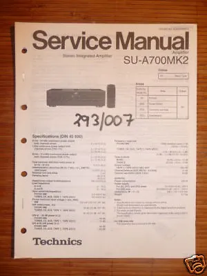 Kaufen Service Manual Technics SU-A700MKII  Amplifier,ORIGINAL • 12.20€