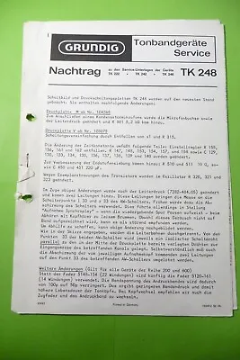 Kaufen Service Manual-Anleitung-Nachtrag   Für Grundig TK 248 ,ORIGINAL ! • 13€
