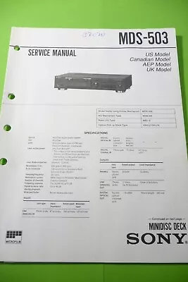Kaufen Service Manual-Anleitung Für Sony MDS-503  ,ORIGINAL ! • 17€