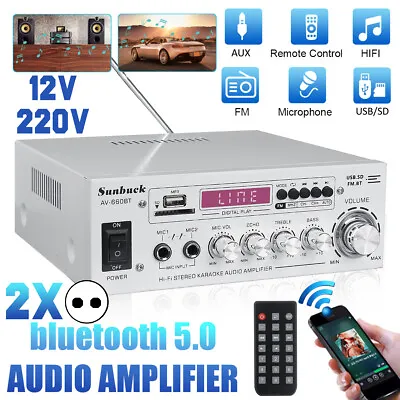 Kaufen 2000W Bluetooth Verstärker Vollverstärker HiFi Stereo Amplifier Digital FM USB • 35.99€