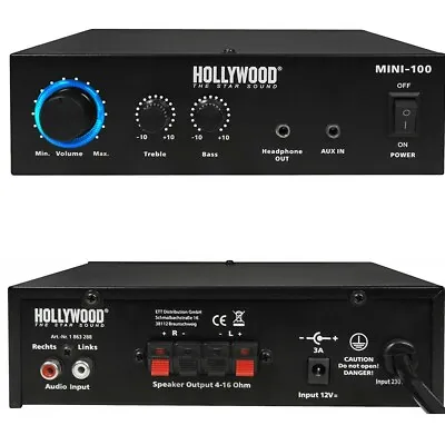 Kaufen 100W HiFi Verstärker HOLLYWOOD  Mini-100  Amplifier Audio Stereo Cinch AUX DJ PA • 28.80€