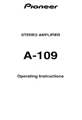 Kaufen Bedienungsanleitung-Operating Instructions Für Pioneer A-109  • 10€