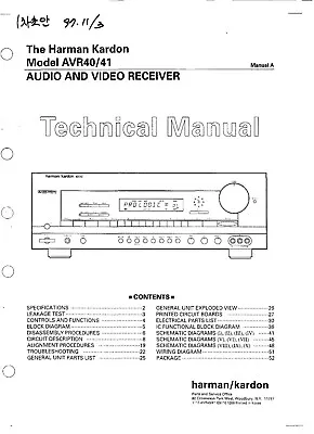 Kaufen Technical Manual-Anleitung Für Harman Kardon AVR 40, AVR 41  • 16€