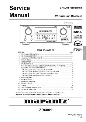 Kaufen Service Manual-Anleitung Für Marantz ZR-6001  • 17€