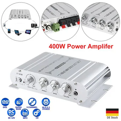 Kaufen 400W Aluminum Hifi Verstärker Stereo 2.1 Kanal Endstufe Auto Amplifier MP3 DVD • 15.99€