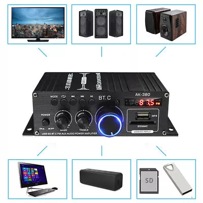 Kaufen Mini Verstärker HiFi Power Audio Stereo Bass Bluetooth AMP USB MP3 FM Endstufe • 21.99€