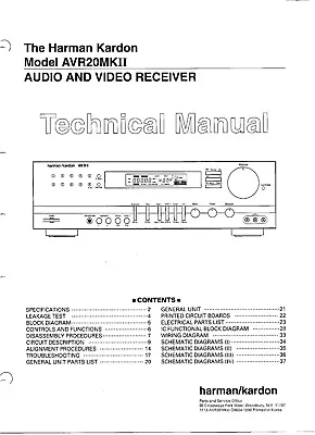 Kaufen Technical Manual-Anleitung Für Harman Kardon AVR 20 MK2  • 15€