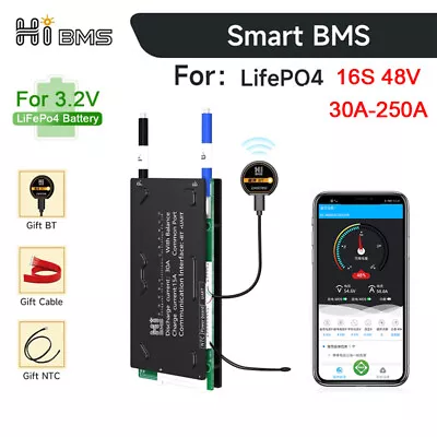 Kaufen LifePo4 16S 48V 80A-250A BMS Battery Board Same Port W/Balance +Bluetooth Module • 164.57€