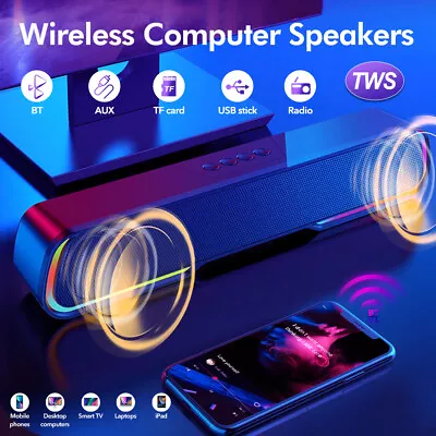 Kaufen Bluetooth TWS Lautsprecher HIFI Stereo Computer Soundbar RGB Subwoofer 1200mAh • 21.39€