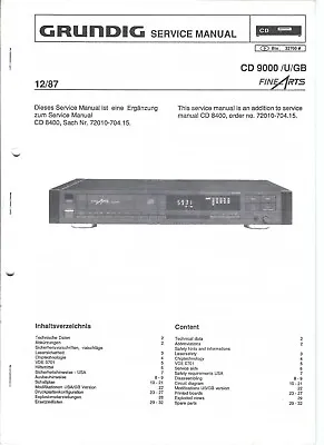 Kaufen Grundig Original Service Manual Für CD 9000 U/GB Fine Arts • 13.50€