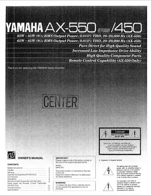 Kaufen Yamaha AX-550/AX-450 Stereo-Verstärker - Bedienungsanleitung - BENUTZERHANDBUCH  • 6.74€
