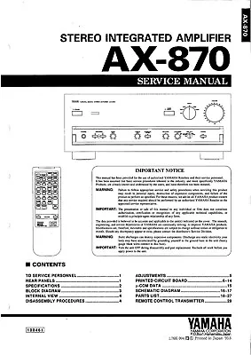 Kaufen Service Manual-Anleitung Für Yamaha AX-870  • 12€