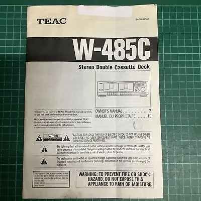 Kaufen Vintage Teac W-485C Doppelband Kassettendeck - Bedienungsanleitung • 9.31€