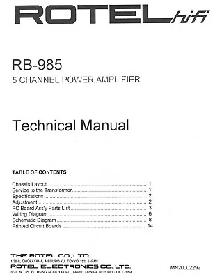 Kaufen Service Manual-Anleitung Für Rotel RB-985  • 10€