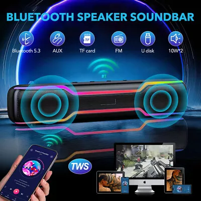 Kaufen Bluetooth 5.3 Wireless PC RGB Soundbar Lautsprecher FM TWS Sound Bar Musikbox DE • 29.59€