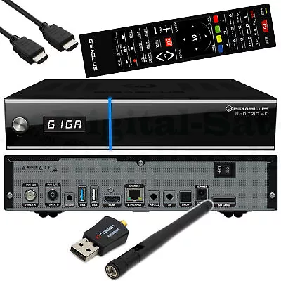 Kaufen GigaBlue UHD Trio 4K DVB-S2X + DVB-T2/C Combo Inklusive 600 Mbits Wifi Stick • 124€