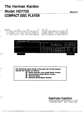 Kaufen Service Manual-Anleitung Für Harman Kardon HD 7725  • 13€