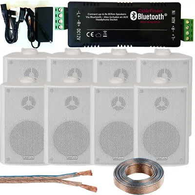 Kaufen Bar/Restaurant Bluetooth Verstärker Kit 8x Weiß Wand Lautsprecher Wireless Hintergrund • 241.33€