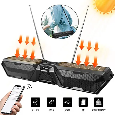 Kaufen Solar Bluetooth 5.0 Lautsprecher Subwoofer FM Radio Soundbox Mit Zwei Antennen • 19.79€