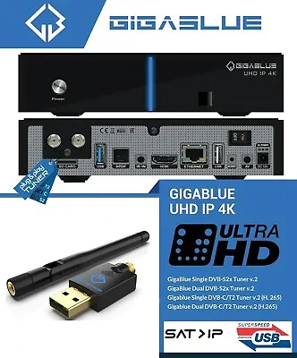 Kaufen GigaBlue UHD IP 4K USB HDMI SD Karte 1x DVB-S2X Single Tuner + Wlan USB 600 Mbit • 124.90€