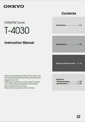 Kaufen Onkyo T-4030 - DAB Radio Tuner - Bedienungsanleitung - BENUTZERHANDBUCH  • 6.96€