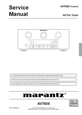 Kaufen Service Manual-Anleitung Für Marantz AV 7005  • 18€