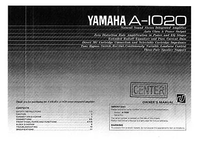 Kaufen Bedienungsanleitung-Operating Instructions Für Yamaha A-1020  • 8.50€