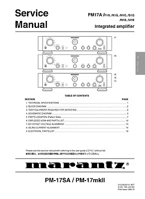 Kaufen Service Manual-Anleitung Für Marantz PM-17   • 10€