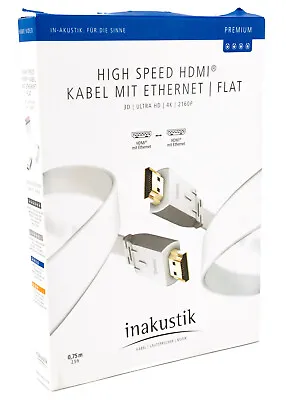Kaufen Inakustik High Speed HDMI Flachkabel 0,75m Kabel Ethernet Full HD UHD 4K 3D 565 • 20.95€