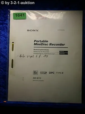 Kaufen Sony Bedienungsanleitung MZ B10 Portable Mini Disc Recorder (#1641) • 12.49€