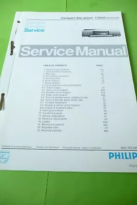 Kaufen Service Manual-Anleitung Für Philips CD 930 ,ORIGINAL ! • 17€