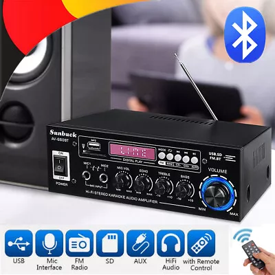 Kaufen Bluetooth Receiver Stereo Verstärker Audio Empfänger Amplifier USB Music Player • 32.99€