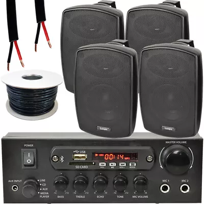 Kaufen Aussenbereich Bluetooth Lautsprecher Kit 4x 60W Schwarz Stereo Verstärker Garten BBQ Partys • 227.66€