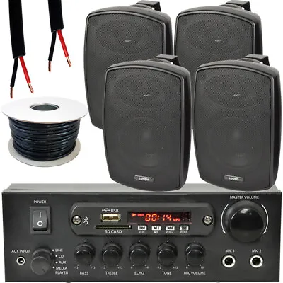 Kaufen Aussenbereich Bluetooth Lautsprecher Kit 4x 60W Schwarz Stereo Verstärker Garten BBQ Partys • 223.33€