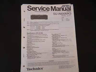 Kaufen Original Service Manual Schaltplan  Technics SU-A600MK3 • 12.50€
